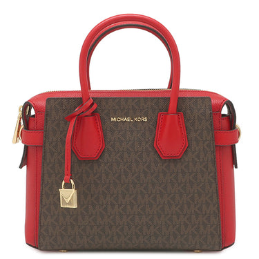 マイケルコース Michael Kors MERCER ベルテッド サッチェル スモール 30S9GM9S1B レッド×ブラウン PVC レザー 2WAYバッグ ゴールド金具 パドックチャーム