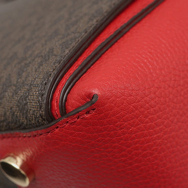 マイケルコース Michael Kors MERCER ベルテッド サッチェル スモール 30S9GM9S1B レッド×ブラウン PVC レザー 2WAYバッグ ゴールド金具 パドックチャーム