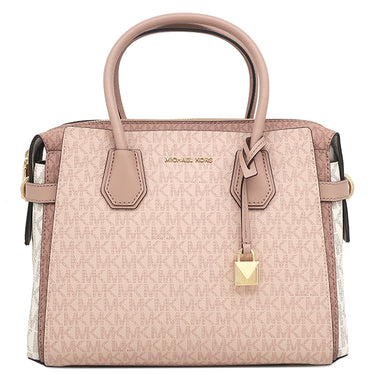 マイケルコース Michael Kors Mercer ミディアム カラーブロック ロゴ ベルト付きサッチェル 30S0GM9S2V ピンク×ホワイト PVC レザー 2WAYバッグ ゴールド金具