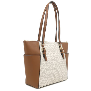 マイケルコース Michael Kors シャーロット ラージ トップジップ トート 35T0GCFT3B バニラ PVC レザー トートバッグ ゴールド金具 白 茶 MKシグネチャー