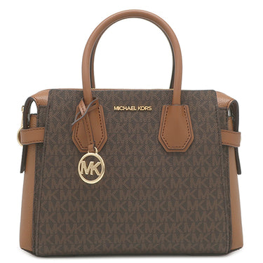 マイケルコース Michael Kors MERCER トップジップ ベルテッド サッチェル スモール 35F2GM9S1B ブラウン PVC レザー 2WAYバッグ ゴールド金具 茶