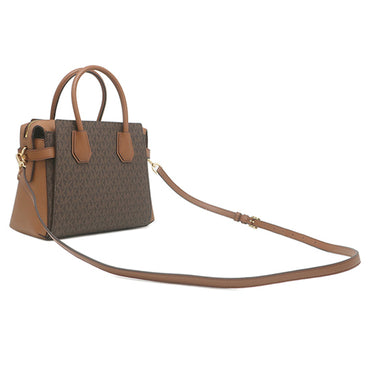 マイケルコース Michael Kors MERCER トップジップ ベルテッド サッチェル スモール 35F2GM9S1B ブラウン PVC レザー 2WAYバッグ ゴールド金具 茶
