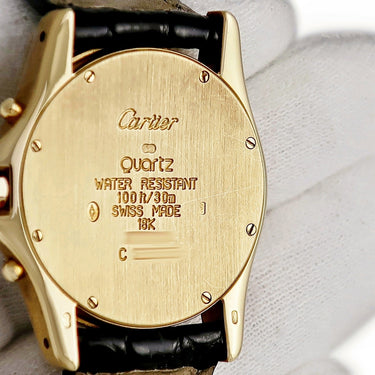 腕時計 カルティエ Cartier サントス ロンド クロノグラフ WM400151 クオーツ レディース K18YG無垢 純正ダイヤ 青針 ローマン