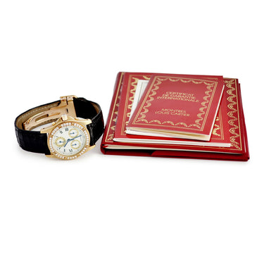 腕時計 カルティエ Cartier サントス ロンド クロノグラフ WM400151 クオーツ レディース K18YG無垢 純正ダイヤ 青針 ローマン