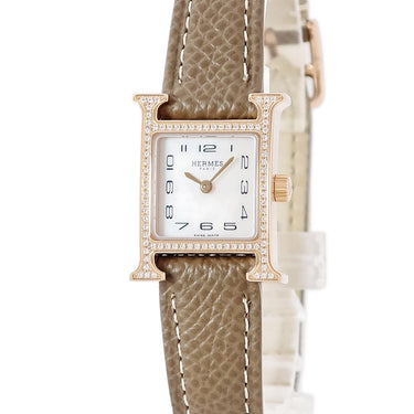腕時計 エルメス HERMES Hウォッチ ミニ TPM HH1.173 クオーツ レディース K18PG無垢 純正ダイヤ シェル H型 アラビア