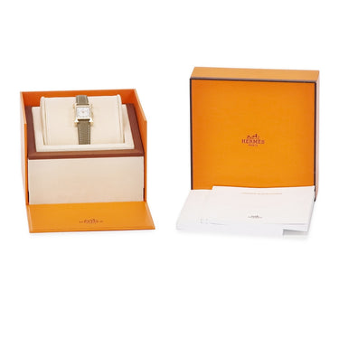 腕時計 エルメス HERMES Hウォッチ ミニ TPM HH1.173 クオーツ レディース K18PG無垢 純正ダイヤ シェル H型 アラビア