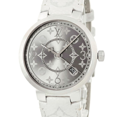 腕時計 ルイヴィトン LOUIS VUITTON タンブール スリム モノグラム エクリプス Q1DM0Z クオーツ メンズ グレー デイト アラビア