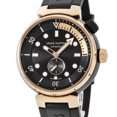 腕時計 ルイヴィトン LOUIS VUITTON タンブール ストリート ダイバー ブラックブレイズ QA123Z 自動巻き メンズ K18PG×SS コンビ 黒