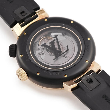 腕時計 ルイヴィトン LOUIS VUITTON タンブール ストリート ダイバー ブラックブレイズ QA123Z 自動巻き メンズ K18PG×SS コンビ 黒