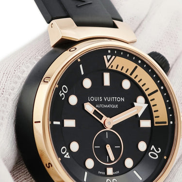 腕時計 ルイヴィトン LOUIS VUITTON タンブール ストリート ダイバー ブラックブレイズ QA123Z 自動巻き メンズ K18PG×SS コンビ 黒