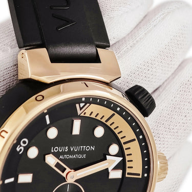 腕時計 ルイヴィトン LOUIS VUITTON タンブール ストリート ダイバー ブラックブレイズ QA123Z 自動巻き メンズ K18PG×SS コンビ 黒