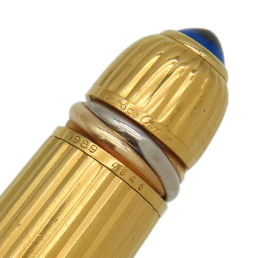 カルティエ Cartier パシャ ドゥ カルティエ 1989 ゴールド GP ボールペン ブルーカボション トリニティライン F字 青インク 筆記確認済み