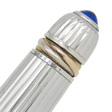 カルティエ Cartier パシャ ドゥ カルティエ 1989 シルバー メタル 万年筆 ブルーカボション トリニティライン K18ペン先 インク切れ