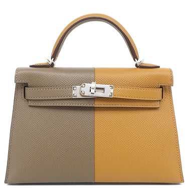 エルメス HERMES ミニケリードゥ カザック 外縫い エトゥープ×セサミ ヴォーエプソン 2WAYバッグ シルバー金具 グレージュ 茶