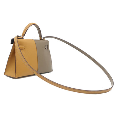 エルメス HERMES ミニケリードゥ カザック 外縫い エトゥープ×セサミ ヴォーエプソン 2WAYバッグ シルバー金具 グレージュ 茶