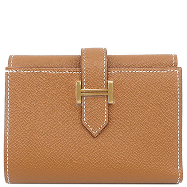 エルメス HERMES ベアン コンビネ ゴールド ヴォーエプソン 三つ折り財布 ゴールド金具 茶