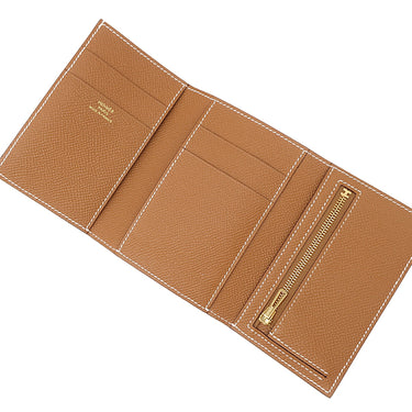 エルメス HERMES ベアン コンビネ ゴールド ヴォーエプソン 三つ折り財布 ゴールド金具 茶