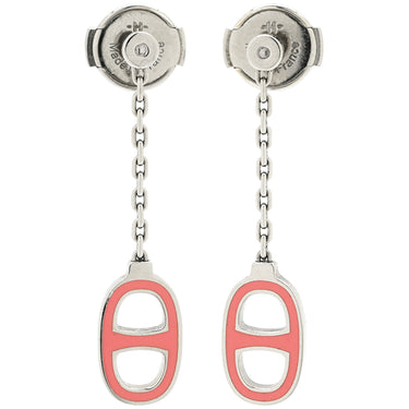 エルメス HERMES イリアード シェーヌダンクル ピンクXシルバー メタル エナメル ピアス ドロップ スイング