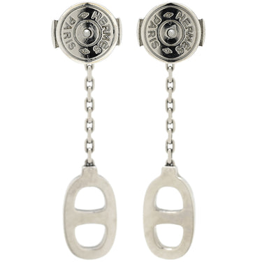 エルメス HERMES イリアード シェーヌダンクル ピンクXシルバー メタル エナメル ピアス ドロップ スイング