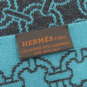 エルメス HERMES チェーン柄 グレー×ブルー カシミヤ シルク マフラー 青 バイカラー