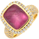 ノンブランド NON BRAND レッドトルマリン ダイヤ リング レッド×イエローゴールド K18YG ダイヤモンド レッドトルマリン リング 指輪 赤 スクエア カメオ 浮き彫り ルベライト パヴェ 10.5号