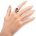 ノンブランド NON BRAND レッドトルマリン ダイヤ リング レッド×イエローゴールド K18YG ダイヤモンド レッドトルマリン リング 指輪 赤 スクエア カメオ 浮き彫り ルベライト パヴェ 10.5号