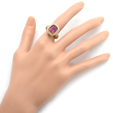 ノンブランド NON BRAND レッドトルマリン ダイヤ リング レッド×イエローゴールド K18YG ダイヤモンド レッドトルマリン リング 指輪 赤 スクエア カメオ 浮き彫り ルベライト パヴェ 10.5号