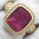 ノンブランド NON BRAND レッドトルマリン ダイヤ リング レッド×イエローゴールド K18YG ダイヤモンド レッドトルマリン リング 指輪 赤 スクエア カメオ 浮き彫り ルベライト パヴェ 10.5号