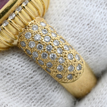 ノンブランド NON BRAND レッドトルマリン ダイヤ リング レッド×イエローゴールド K18YG ダイヤモンド レッドトルマリン リング 指輪 赤 スクエア カメオ 浮き彫り ルベライト パヴェ 10.5号