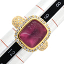 ノンブランド NON BRAND レッドトルマリン ダイヤ リング レッド×イエローゴールド K18YG ダイヤモンド レッドトルマリン リング 指輪 赤 スクエア カメオ 浮き彫り ルベライト パヴェ 10.5号