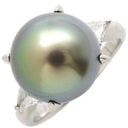 ノンブランド NON BRAND ブラック×プラチナシルバー Pt900 パール ダイヤモンド リング 指輪 プラチナム 1P 1粒 パール 真珠 黒蝶 ダイヤ トリリアントカット 14号