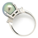 ノンブランド NON BRAND ブラック×プラチナシルバー Pt900 パール ダイヤモンド リング 指輪 プラチナム 1P 1粒 パール 真珠 黒蝶 ダイヤ トリリアントカット 14号