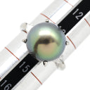 ノンブランド NON BRAND ブラック×プラチナシルバー Pt900 パール ダイヤモンド リング 指輪 プラチナム 1P 1粒 パール 真珠 黒蝶 ダイヤ トリリアントカット 14号