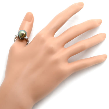 ノンブランド NON BRAND ブラック×プラチナシルバー Pt900 パール ダイヤモンド リング 指輪 プラチナム 1P 1粒 パール 真珠 黒蝶 ダイヤ トリリアントカット 14号