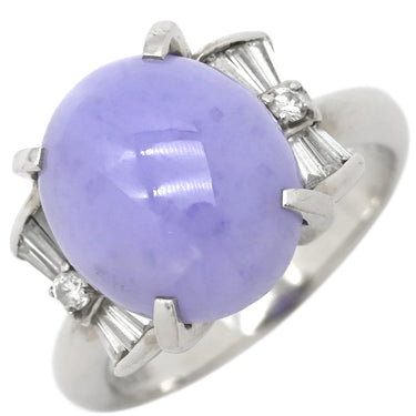 ノンブランド NON BRAND ラベンダー翡翠 ダイヤ リング ライトパープル×プラチナシルバー Pt900 ラベンダー翡翠 ダイヤモンド リング 指輪 プラチナム ラベンダージェダイト 紫 オーバルカボション バゲットカット 9号