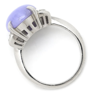 ノンブランド NON BRAND ラベンダー翡翠 ダイヤ リング ライトパープル×プラチナシルバー Pt900 ラベンダー翡翠 ダイヤモンド リング 指輪 プラチナム ラベンダージェダイト 紫 オーバルカボション バゲットカット 9号