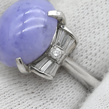ノンブランド NON BRAND ラベンダー翡翠 ダイヤ リング ライトパープル×プラチナシルバー Pt900 ラベンダー翡翠 ダイヤモンド リング 指輪 プラチナム ラベンダージェダイト 紫 オーバルカボション バゲットカット 9号