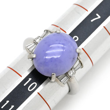 ノンブランド NON BRAND ラベンダー翡翠 ダイヤ リング ライトパープル×プラチナシルバー Pt900 ラベンダー翡翠 ダイヤモンド リング 指輪 プラチナム ラベンダージェダイト 紫 オーバルカボション バゲットカット 9号