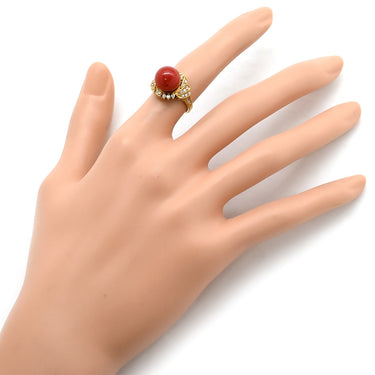 ノンブランド NON BRAND 珊瑚 ダイヤリング イエローゴールド K18YG 珊瑚 ダイヤモンド リング 指輪 サンゴ 赤 8.5号