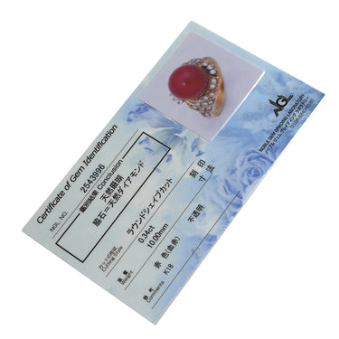 ノンブランド NON BRAND 珊瑚 ダイヤリング イエローゴールド K18YG 珊瑚 ダイヤモンド リング 指輪 サンゴ 赤 8.5号