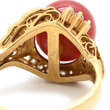 ノンブランド NON BRAND 珊瑚 ダイヤリング イエローゴールド K18YG 珊瑚 ダイヤモンド リング 指輪 サンゴ 赤 8.5号