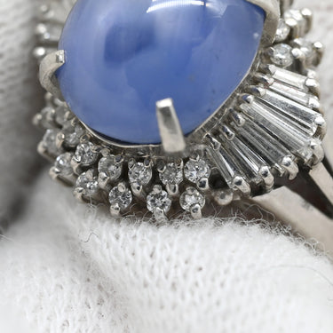 ノンブランド NON BRAND スターサファイア ダイヤリング プラチナシルバー Pt900 サファイア ダイヤモンド リング 指輪 青 17号