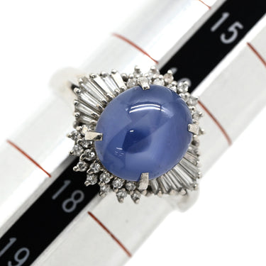 ノンブランド NON BRAND スターサファイア ダイヤリング プラチナシルバー Pt900 サファイア ダイヤモンド リング 指輪 青 17号