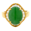 ノンブランド NON BRAND ヒスイ ダイヤリング イエローゴールド K18YG ヒスイ ダイヤモンド リング 指輪 翡翠 グリーン 緑 カボションカット 13.5号