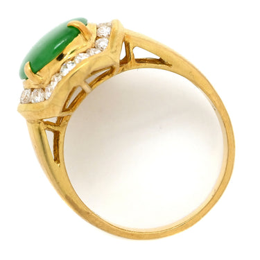 ノンブランド NON BRAND ヒスイ ダイヤリング イエローゴールド K18YG ヒスイ ダイヤモンド リング 指輪 翡翠 グリーン 緑 カボションカット 13.5号