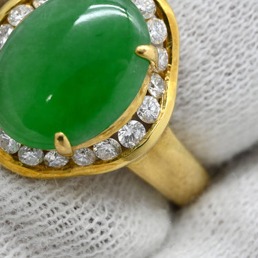 ノンブランド NON BRAND ヒスイ ダイヤリング イエローゴールド K18YG ヒスイ ダイヤモンド リング 指輪 翡翠 グリーン 緑 カボションカット 13.5号