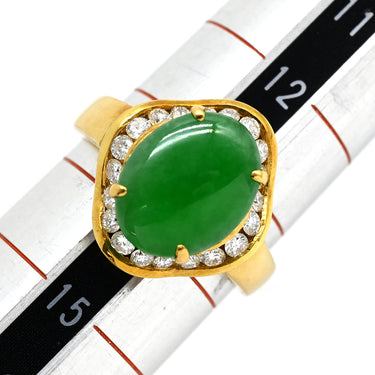 ノンブランド NON BRAND ヒスイ ダイヤリング イエローゴールド K18YG ヒスイ ダイヤモンド リング 指輪 翡翠 グリーン 緑 カボションカット 13.5号