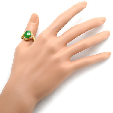 ノンブランド NON BRAND ヒスイ ダイヤリング イエローゴールド K18YG ヒスイ ダイヤモンド リング 指輪 翡翠 グリーン 緑 カボションカット 13.5号