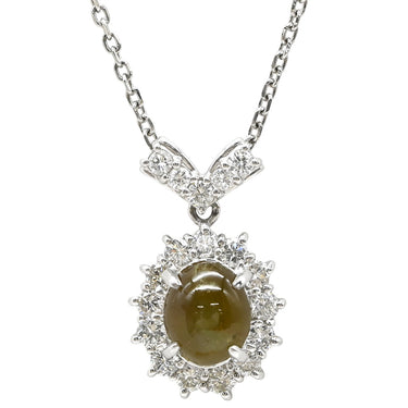 ノンブランド NON BRAND クリソベリル キャッツアイ ペンダント プラチナシルバー Pt900 クリソベリルキャッツアイ ダイヤモンド Pt850(チェーン) ネックレス パヴェダイヤ クリソベリルキャッツアイ プラチナム Pt850