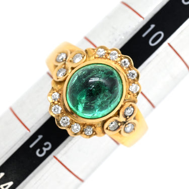 ノンブランド NON BRAND エメラルド ダイヤモンド リング イエローゴールド K18YG エメラルド ダイヤモンド リング 指輪 グリーン 緑 11.5号